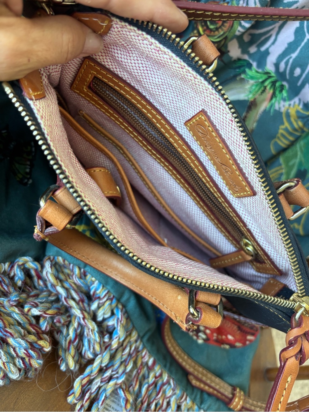 Dooney & Bourke Dillen Crossbody Satchel featuring a navy blue pebbled leather - Picture 4 of 5